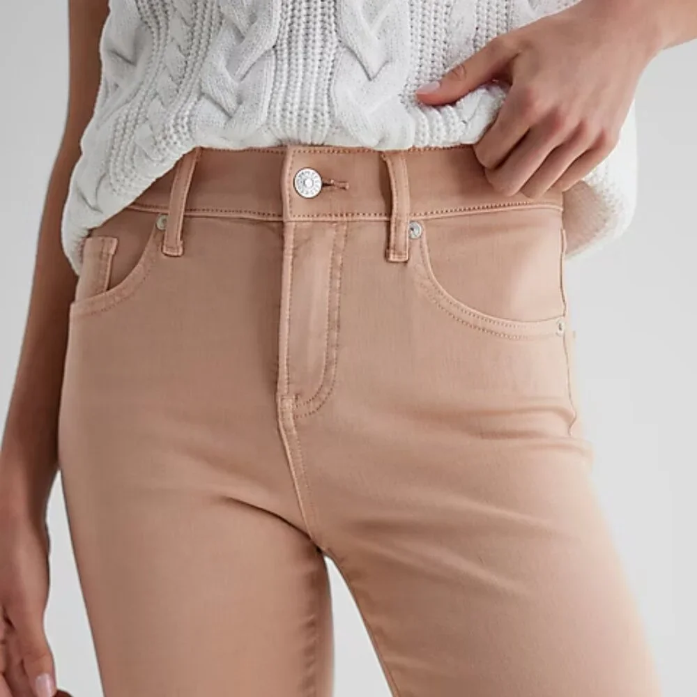 NWT EXPRESS WOMEN'S MID RISE PINK SKYSCRAPER HYPER STRETCH JEANS NUDE PINK 0 S